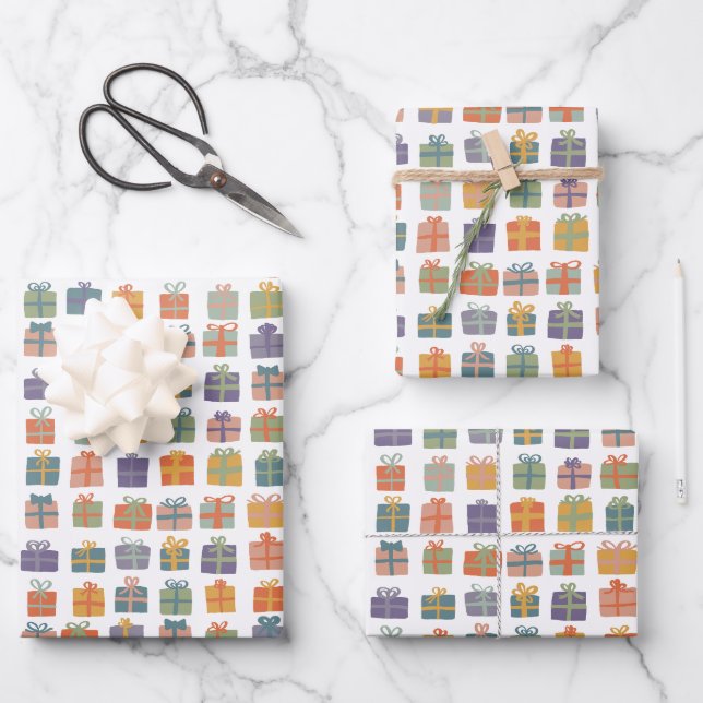 Cute Wrapped Gifts w Bows Holiday Christmas Bday  Wrapping Paper Sheet (Front)