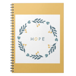 cute wreath of plants and hearts with inscription notebook