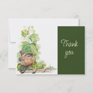 Cute Wren Bird Nature WatercolorThank you Thank You Card