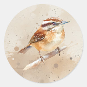 Cute Wren Bird Watercolor Animal Art Classic Round Sticker