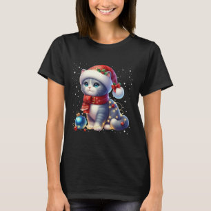 Cute Xmas Black Cat Santa Hat Tangled Up In Christ T-Shirt