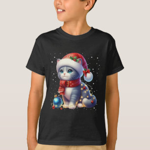 Cute Xmas Black Cat Santa Hat Tangled Up In Christ T-Shirt