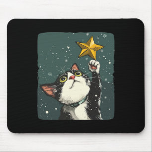 Cute Xmas Cat With Christmas Star Topper Costume  Mouse Pad