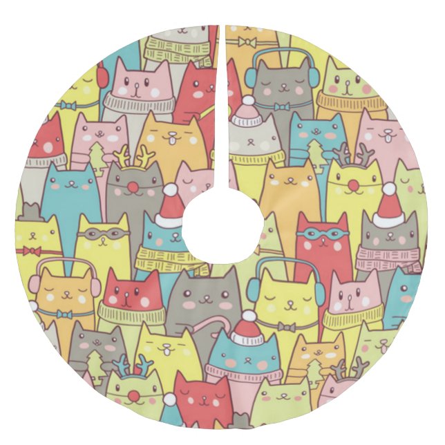 Cute Xmas Cats Brushed Polyester Tree Skirt (Front)