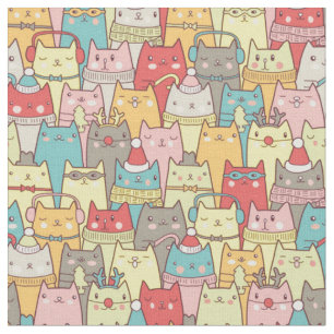 Cute Xmas Cats Fabric