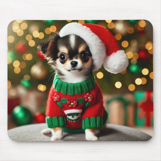 Cute Xmas Chihuahua Mouse Pad (Front)