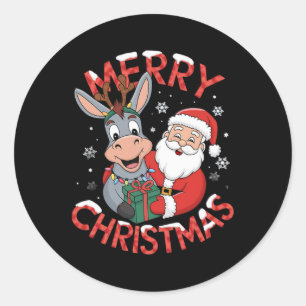 Cute Xmas Donkey Santa On Donkey Christmas  Classic Round Sticker