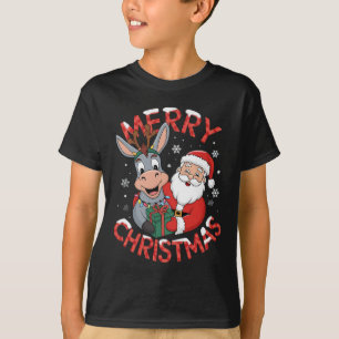 Cute Xmas Donkey Santa On Donkey Christmas  T-Shirt