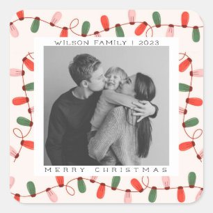 Cute Xmas Family Photo christmas holiday  Square Sticker