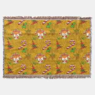 Cute Xmas Fox Christmas Throw Blanket