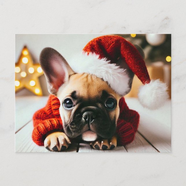 Cute Xmas French Bulldog Holiday Postcard (Front)