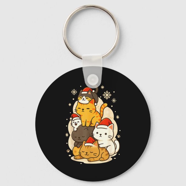 Cute Xmas Kawaii Cats Neko Funny Kitten Lover Anim Keychain (Front)