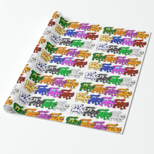 Cute Xmas Kitten Cat Pattern Rows Wrapping Paper