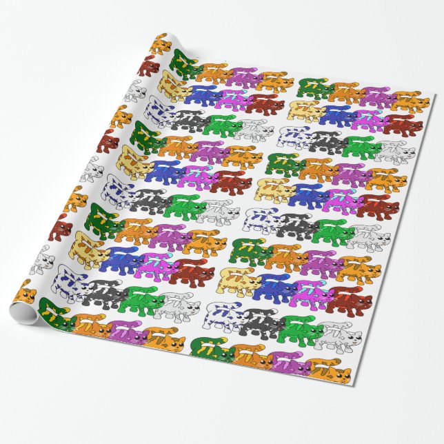 Cute Xmas Kitten Cat Pattern Rows Wrapping Paper (Unrolled)