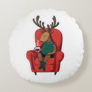 Cute Xmas Reindeer Relaxing Round Pillow