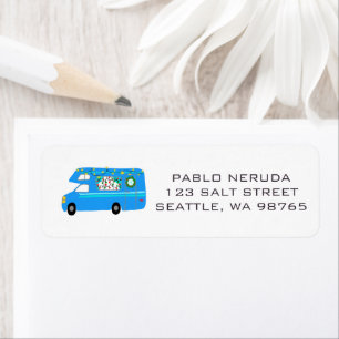 Cute Xmas RV Motorhome Blue CUSTOM Mailing  Label