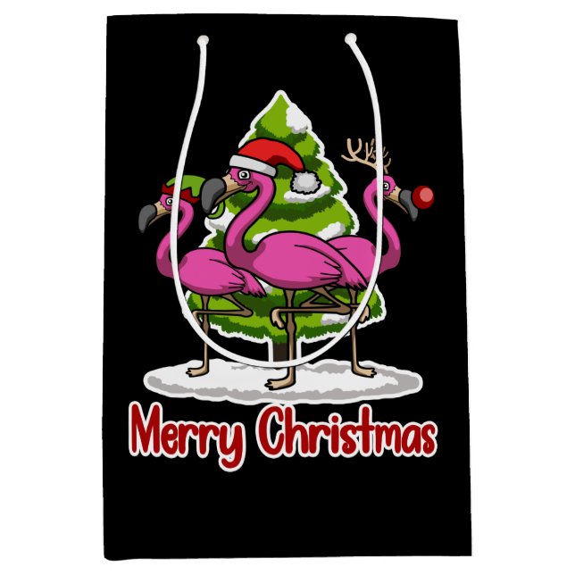 Cute Xmas Santa Flamingo Christmas Gift Medium Gift Bag (Front)
