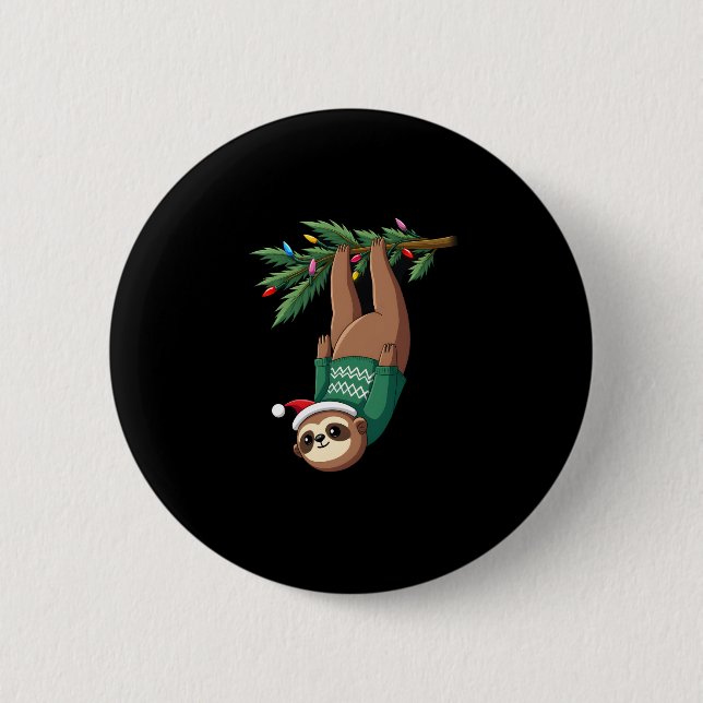 Cute Xmas Sloth Santa Hat Christmas Sloth - Tree L 2 Inch Round Button (Front)