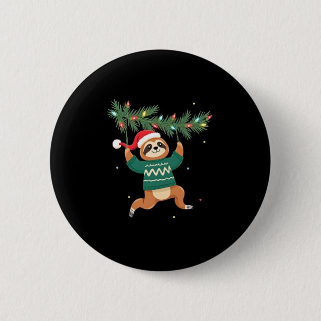 Cute Xmas Sloth Santa Hat Christmas Sloth - Tree L 2 Inch Round Button (Front)