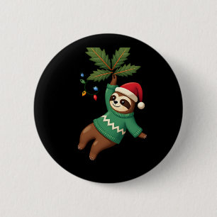 Cute Xmas Sloth Santa Hat Christmas Sloth - Tree L 2 Inch Round Button