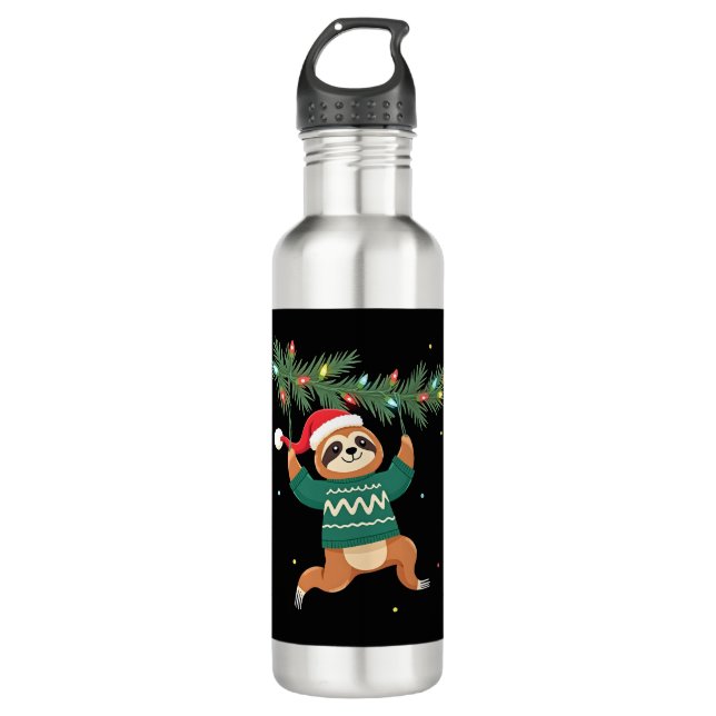 Cute Xmas Sloth Santa Hat Christmas Sloth - Tree L 710 Ml Water Bottle (Front)