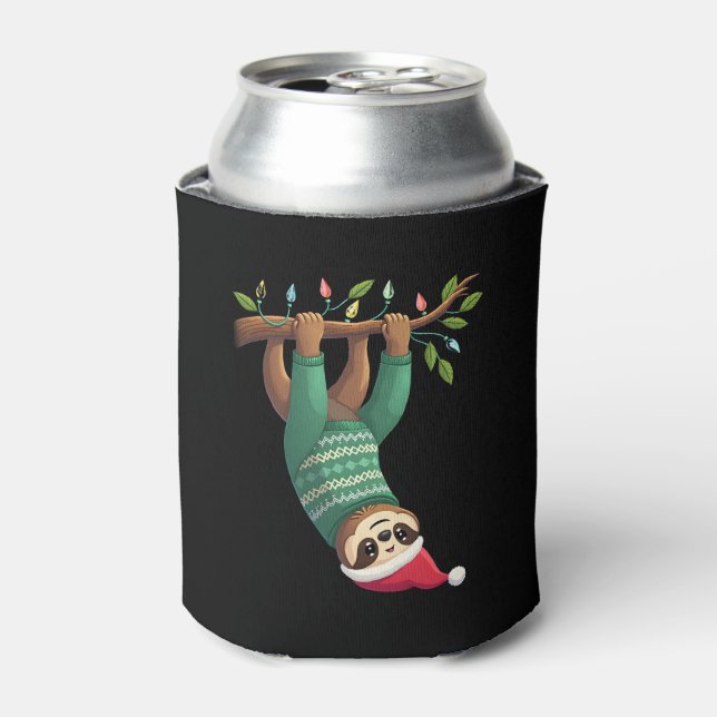 Cute Xmas Sloth Santa Hat Christmas Sloth - Tree L Can Cooler (Can Front)