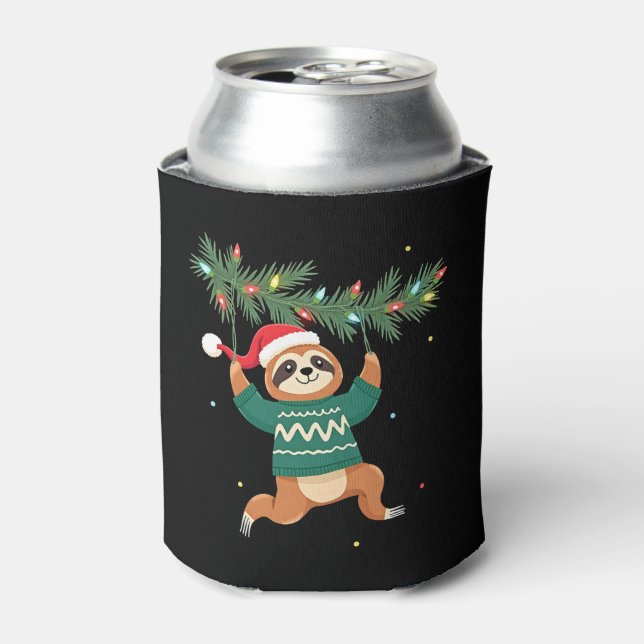 Cute Xmas Sloth Santa Hat Christmas Sloth - Tree L Can Cooler (Can Front)