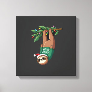 Cute Xmas Sloth Santa Hat Christmas Sloth - Tree L Canvas Print