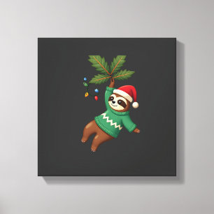 Cute Xmas Sloth Santa Hat Christmas Sloth - Tree L Canvas Print