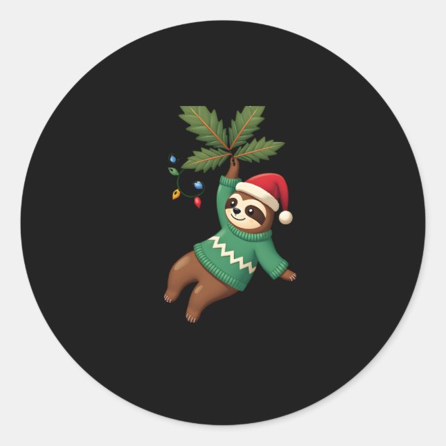 Cute Xmas Sloth Santa Hat Christmas Sloth - Tree L Classic Round Sticker (Front)