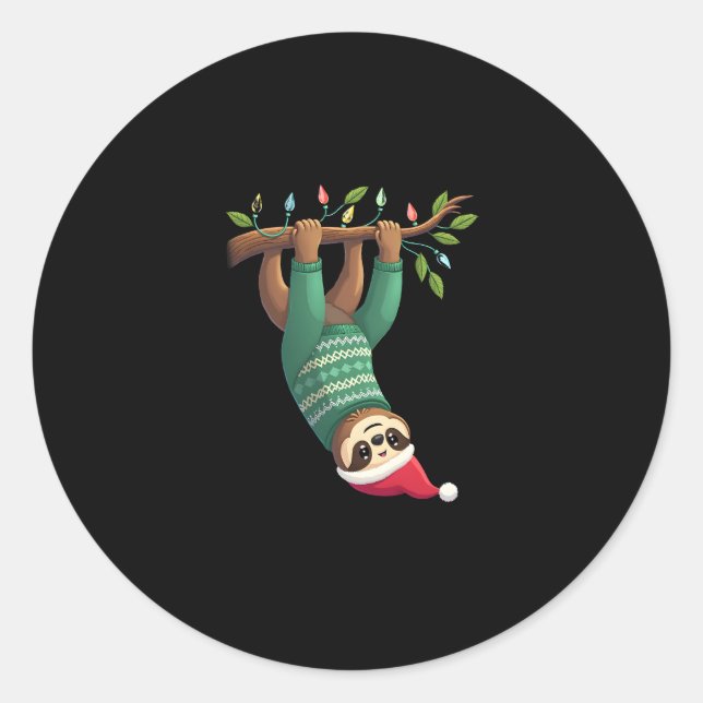 Cute Xmas Sloth Santa Hat Christmas Sloth - Tree L Classic Round Sticker (Front)
