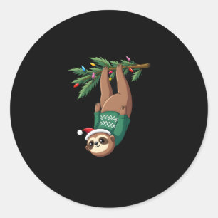 Cute Xmas Sloth Santa Hat Christmas Sloth - Tree L Classic Round Sticker