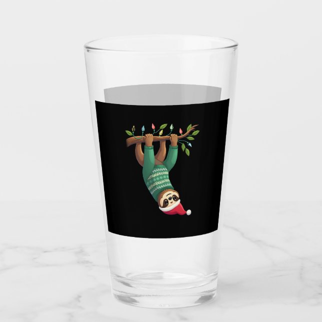 Cute Xmas Sloth Santa Hat Christmas Sloth - Tree L Glass (Front)