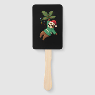 Cute Xmas Sloth Santa Hat Christmas Sloth - Tree L Hand Fan