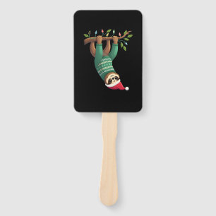Cute Xmas Sloth Santa Hat Christmas Sloth - Tree L Hand Fan