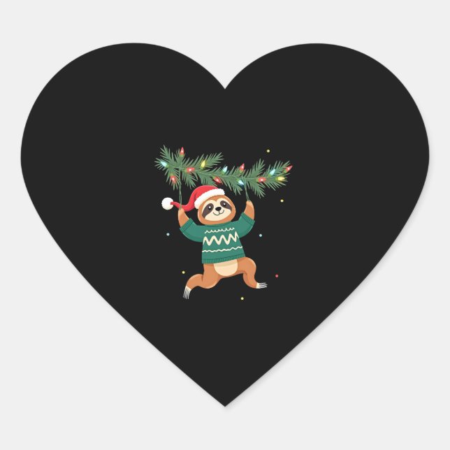Cute Xmas Sloth Santa Hat Christmas Sloth - Tree L Heart Sticker (Front)