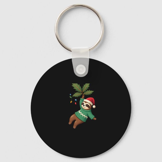 Cute Xmas Sloth Santa Hat Christmas Sloth - Tree L Keychain (Front)