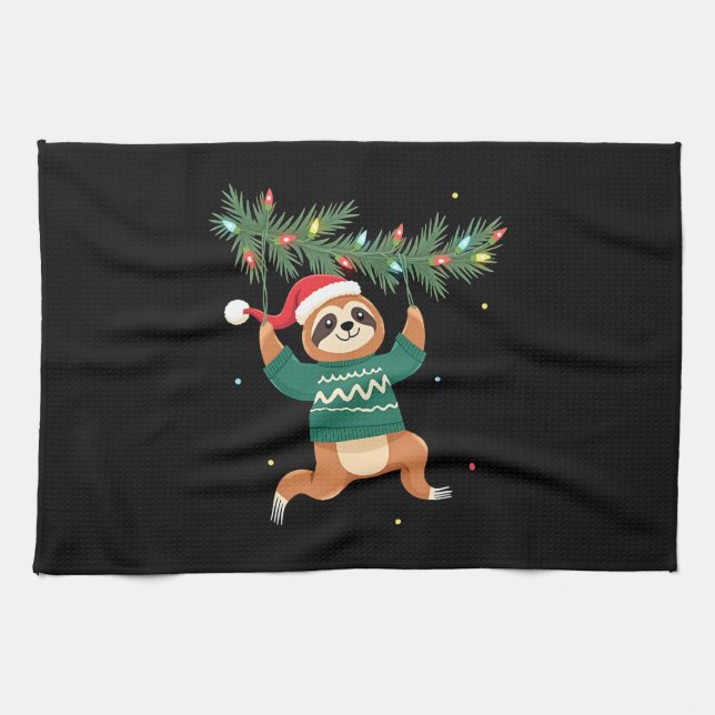 Cute Xmas Sloth Santa Hat Christmas Sloth - Tree L Kitchen Towel (Horizontal)