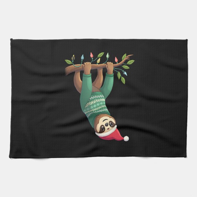 Cute Xmas Sloth Santa Hat Christmas Sloth - Tree L Kitchen Towel (Horizontal)
