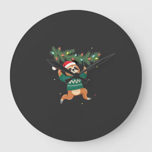 Cute Xmas Sloth Santa Hat Christmas Sloth - Tree L Large Clock