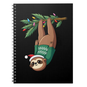 Cute Xmas Sloth Santa Hat Christmas Sloth - Tree L Notebook