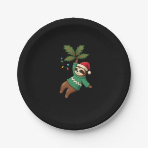 Cute Xmas Sloth Santa Hat Christmas Sloth - Tree L Paper Plate