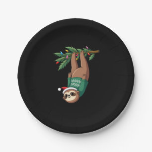 Cute Xmas Sloth Santa Hat Christmas Sloth - Tree L Paper Plate