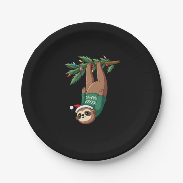 Cute Xmas Sloth Santa Hat Christmas Sloth - Tree L Paper Plate (Front)