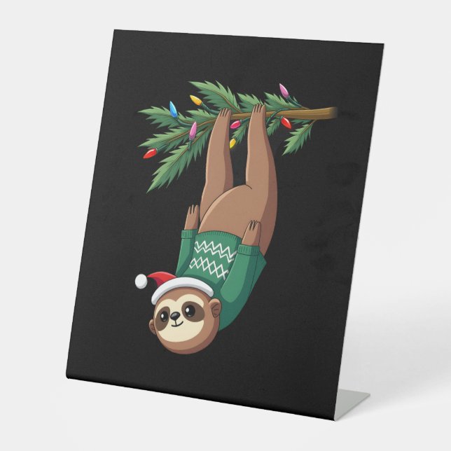 Cute Xmas Sloth Santa Hat Christmas Sloth - Tree L Pedestal Sign (Front)