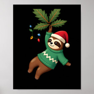 Cute Xmas Sloth Santa Hat Christmas Sloth - Tree L Poster
