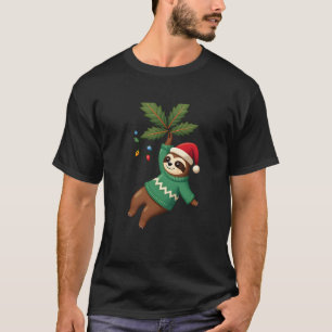 Cute Xmas Sloth Santa Hat Christmas Sloth - Tree L T-Shirt