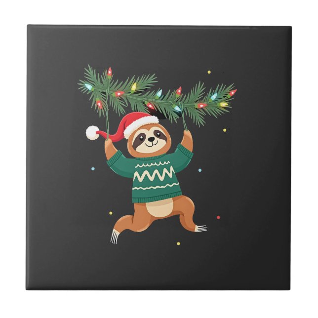 Cute Xmas Sloth Santa Hat Christmas Sloth - Tree L Tile (Front)
