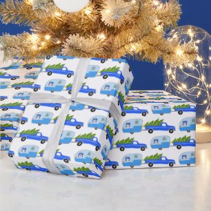 Cute Xmas Trailers RVs Trucks Blue Christmas Wrapping Paper