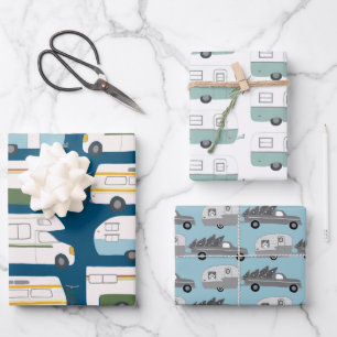 Cute Xmas Trailers RVs Trucks Colorful Holiday Wrapping Paper Sheet